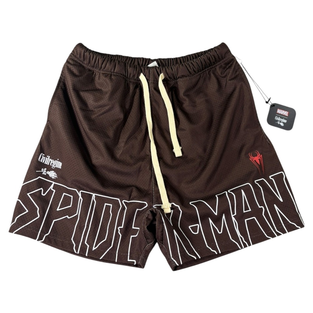 Civil Regime Marvel Spider-Man Mesh Gym Shorts Brown Mens Small NWT